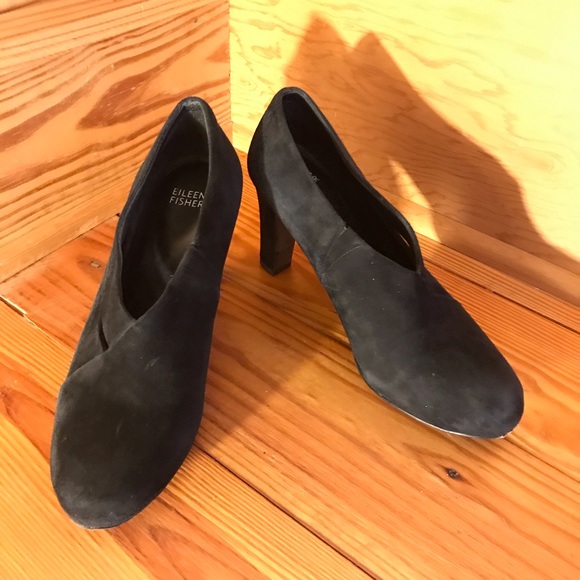 Eileen Fisher Black Suede Heels, EUC, 9 - Picture 1 of 13